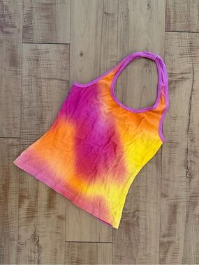 Tie-Dye Summer 100% Cotton Racerback Tank Top in Pink, Orange & Yellow